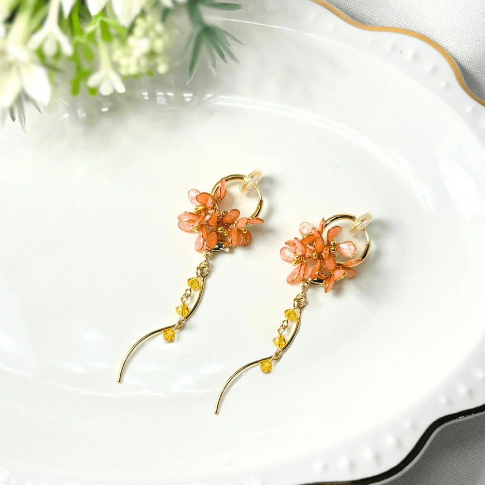 【金木犀/キンモクセイ】2wayフープピアス 揺れるオレンジ 金属アレルギー サージカルステンレス 受注生産 | 5枚目